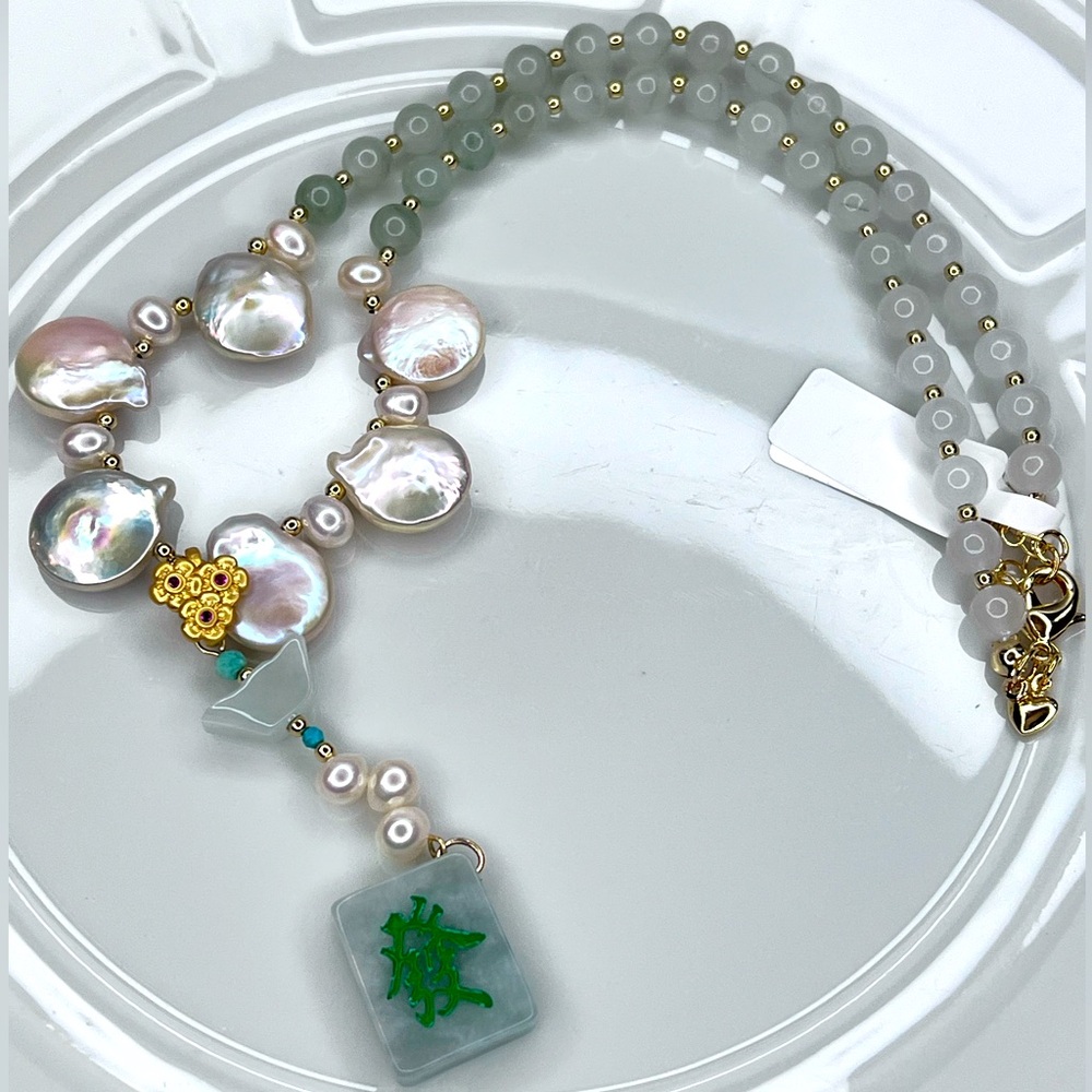 🔥New Collection🔥 Handmade Freshwater Pearl Jade and Jadeite Collection Necklace